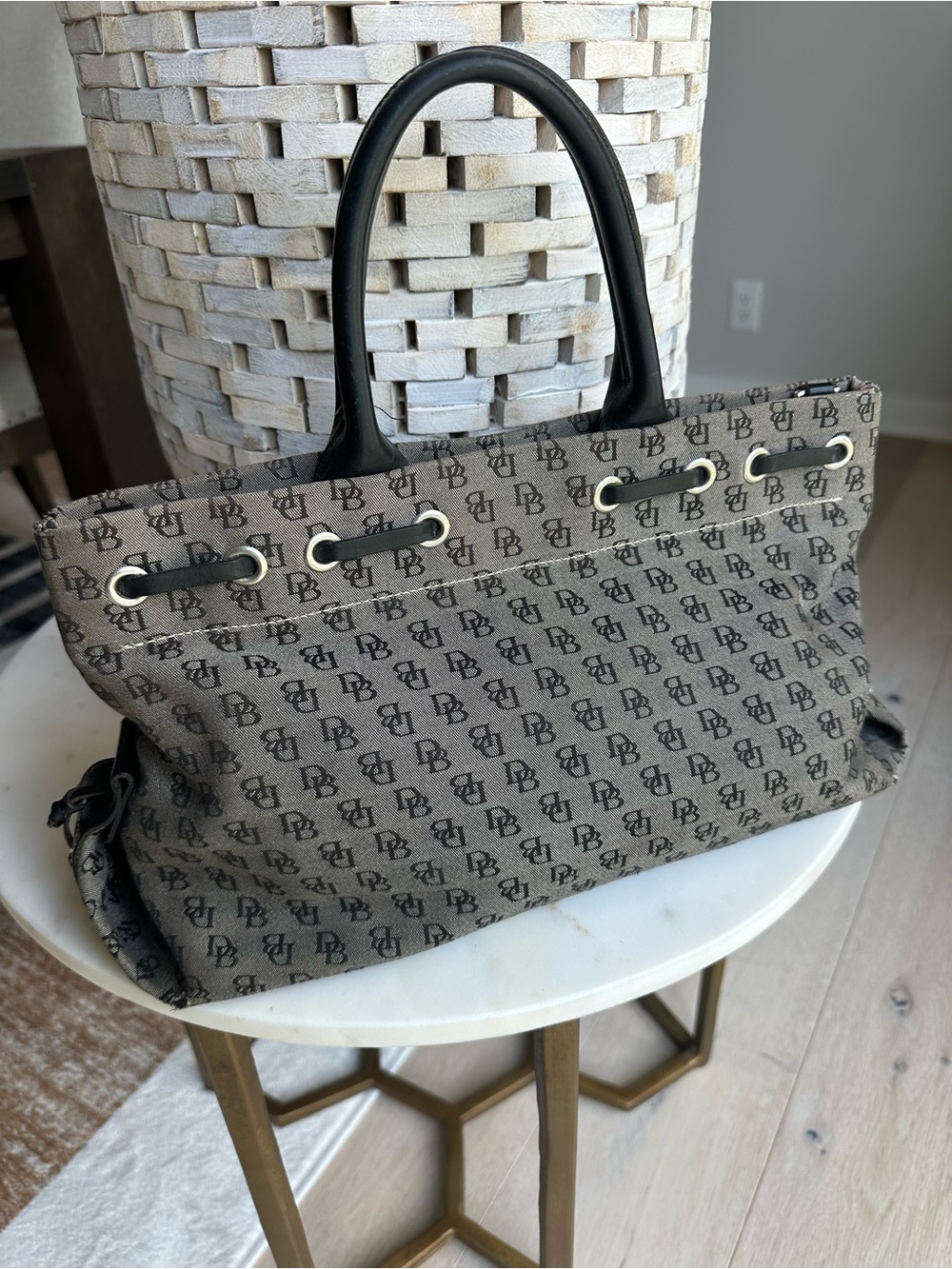 Dooney & Bourke Beige and Black Logo Tote - Picture 2 of 8